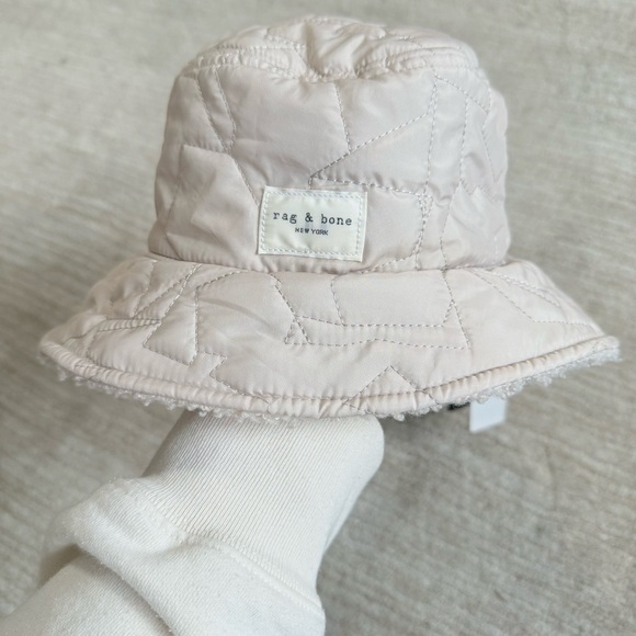 Rag & Bone Reversible Beige Sherpa and Quilted Nylon Addison Bucket Hat - Picture 3 of 13